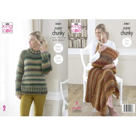 King Cole 5461 Knitting Pattern Womens Sweater Throw and Cushion in Explorer Super Chunky