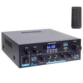 Amplifier Bluetooth 5.0 HiFi Stereo Amplifier Mini AMP Receiver 12V/5A Power Supply with USB, SD, RCA, LED for Karaoke (AK55) 28