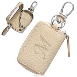 YooFa Genuine Leather Smart Key Case, Men's Key Case, Initial Embossing, Women's, Car Key Case, Clear Window, Zipper, Single Key Case, Commuting, Stylish, Compatible with Smart Keys, Includes
