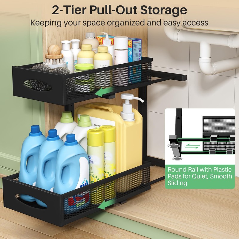 Under Sink Organizer, 2 Pack 2 Tier Pull out Cabinet