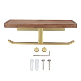 Toilet Paper Holder with Shelf Aluminum Alloy Walnut Paper Holder Easy Installation Space Saving Tissue Roll Holder for Bathroom Kitchen Type 2