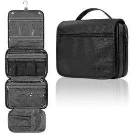 PAVILIA Hanging Toiletry Bag Women Men, Foldable Cosmetic Organizer Travel Bag, Water Resistant Makeup Bag Toiletries, Large Travel Essentials Kit, Black, Large