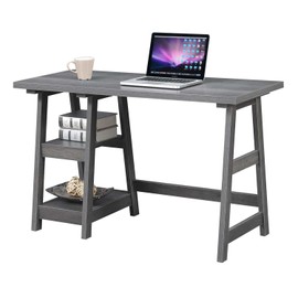 Convenience Concepts Designs2Go Trestle Desk with Shelves, 47", Charcoal Gray