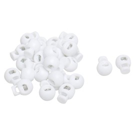 sourcing map 25pcs Plastic Cord Lock Stopper End Spring Stop Toggle Fastener Stopper Rope End for Drawstring Clothing, Shoelace, Bag, Camping White