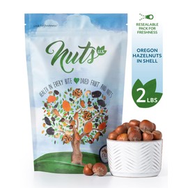 NUTS U.S. - Oregon Hazelnuts In shell | Whole, Raw and Unsalted | No Added Flavor and NON-GMO | Fresh Buttery Taste and Easy to Crack | Natural Unshelled Hazelnuts Packed in Resealable Bags!!! (2 LBS)