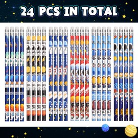 Fontien 24 Pcs Lead Pencils Outer Space Pencils for Kids - Astronaut，Rocket，Planets，and Space Themed Design with Eraser-Perfect for Birthday Party，Classroom for Teacher Supplies Student Favors Reward
