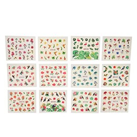 Calcomanías para Decoración de Uñas con Hojas de Flores, 12 Hojas de Pegatinas Coloridas para Uñas con Plantas de Pájaros, Calcomanías de Transferencia de Agua para Decoraciones de Uñas DIY, Accesorio