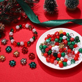 600 abalorios de Navidad para hacer joyas, dijes metálicos de lazo de Navidad, abalorio de arcilla de Navidad rojas y verdes, abalorio de diamantes de imitación CCB surtidas, abalorio espaciadoras doradas para manualidades, pulseras, collares, manualidad