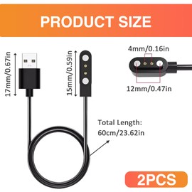 Colaren 2 PCS Smart Watch Charger, 2 Pin Magnetic Charging Cable, Smartwatch Accessories for Travel Office Home