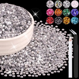 8000PCS 3mm Resin Rhinestones Bulk for Crafting (Clear), Flatback Bedazzling Crystals for Crafts DIY Nail Decoration, Gems Charms for Tumbler Shoes Clothing Fabric with Pickup Pen and Tweezers