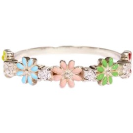 Cute Colorful Daisy Ring for Daughter&Mom, Cute Aesthetic Flower Ring for Women Teens Stacking Rings for Girls Silvery Bands Ring Jewelry (Silvery, 9)