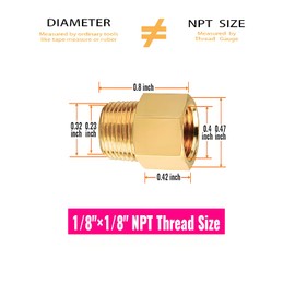 NICOLEKAY 2-Pack Brass Pipe Fittings, 1/8 to 1/8 NPT Fitting Adapter, 1/8 NPT Male Pipe x 1/8 NPT Female Pipe