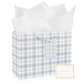 Gfractolux Large Gift Bags, 1 Pack Gift Bags with Tissue Paper and Cards, Gift Bags with Handles for Birthdays, Baby Shower, Weddings, Party Favor, Holiday Presents 9.8"X 12.6" X 4.5" Blue-Gold