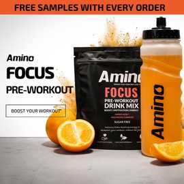 Amino Focus - Pre Workout Powder - 8000mg Nootropics with Caffeine, Creatine & Amino Acids - Preworkout Drink Men & Women - Sugar Free & Suitable for Vegans (Orange, 22 Servings)
