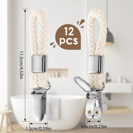 Pack of 12 Towel Clips, Towel Clips with Loops, Towel Hangers Without Sewing, Hangers for Towels, Tea Towel Holder Clips for Wardrobes, Bathrooms and Kitchens