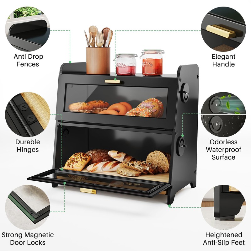 SNTD Bread Box - Kitchen Countertop Bread Storage Container with