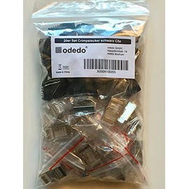 odedo Pack of 20 Crimp Connectors CAT 6 / CAT 5e Black Metal Shielded with Threading Aid and Kink Protection, Crimp Connector Gigabit Network RJ45, Modular Plug