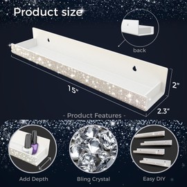 Care&More YJ 4 Pack 15 Inch Nail Polish Wall Rack，Diamond Crystal Rhinestone Acrylic Nail Polish Organizer，Sunglasses Essential Oil Picture Display Storage Wall Shelf