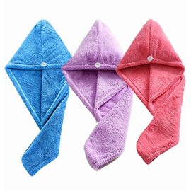 MYLSMPLE Microfiber Hair Drying Towel Wrap Women's Absorbent Shower Hair Drying Towel Hair Wrap Drying Cap (Blue+Purple+Red 3-Pack)