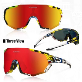 Queshark Sports Glasses Bicycle Glasses Women Men Polarised UV400 Protection with 5 Interchangeable Lenses Cycling Glasses for Outdoor Sports Cycling Motorcycle Running Fishing Golf CE-Certifications