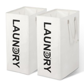 Solaverano 2 Pack Laundry Hamper Large Collapsible Laundry Baskets with Easy Carry Handles for Laundry Bin Toy Storage Baskets for Organizing Blankets in Bedroom Student Dorm, White