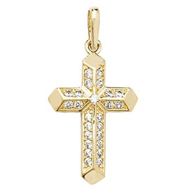 EDS Jewels Fancy 9ct Gold Ladies Cross Pendant with Cubic Zirconia/CZ - 22mm*11mm WJS23563