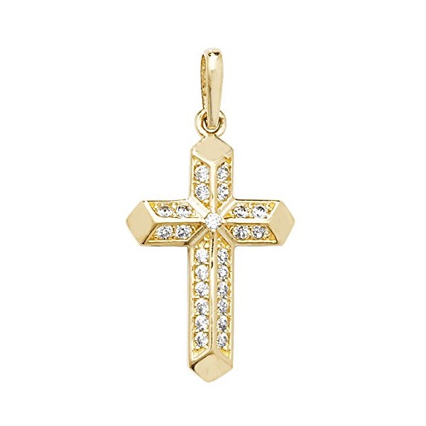 EDS Jewels Fancy 9ct Gold Ladies Cross Pendant with Cubic