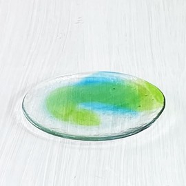 Kubakasaya Ryukyu Glass, Okinawa Souvenir, Plate, Japanese Food, Serving Plate, Tropical Plate, L (Green Water)