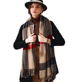 Roll Up Women's Plaid Tartan Checks Cashmere Feel Classic Soft Luxurious Winter Gifts Wrap Shawl Scarves Scarf (Beige/Black)