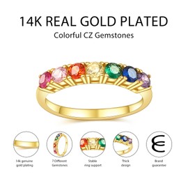 E 14K Gold Women Rings Rainbow Eternity Thumb Rings Band Wedding Rings Round AAA Cubic Zirconia CZ Rings Dainty Colorful Rings for Women (Gold-Square CZ, 9)