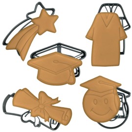 MOOSE GOODS Moose Goods Graduation Cookie Cutters C 5-Pcs Cookie Cutter Set with Graduation Cap and Gown, Shooting Star, Diploma Scroll C Graduation Cookie Cutters Shapes for Grad Party, Celebration
