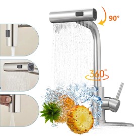 MDHAND Kitchen Sink Faucet Pull-Out 3 Modes Rotation Hot&Cold Mixer Tap Single Handle - A-Silver