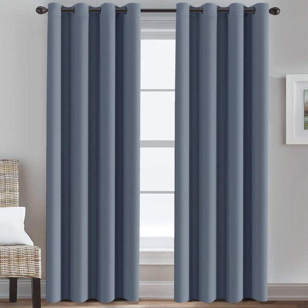 Blackout Curtains for Bedroom 84 Inches Blue Thermal Insulated Room Darkening Curtains for Living Room, Thermal Insulated Energy Saving Curtains for Patio Door - Grommet Top (Stone Blue, 1 Panel)