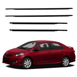 ROADFAR Window Molding Trim 4PCS Compatible with 2007-2016 For Toyota Yaris Sedan 4-Door - Outer Replacement for 68160-52150,68180-52130,68210-52150,68230-52130 - Weatherstrip Window Seal