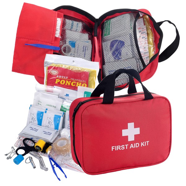 First Aid Kit, 180-Piece First Aid Kit, Compact First Aid Box with Premium Bag for Home, Car, Camping, Hiking, Sports, Work, Office, Boat, Survival and Travel, Small and Lightweight