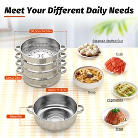 DOONARCES 11.8In 5 Tier Steamer Stainless Steel Steam Pot, Kitchen Steam Pot Cooker with Glass Lid for Steaming Cooking Meat Vegetable Dumpling Soup Chicken Fish (30cm/11.8In)