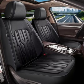 YORKNEIC Fit for Hyundai Santa Fe Seat Covers 2009-2025: Leather Waterproof Car Seat Covers Anti-Slip Protector 2 Front Set (2 Seats, Black)