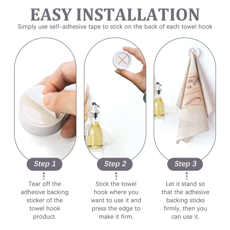 Philbinden 3 Pieces Kitchen Towel Hooks Round Adhesive Dish Towel