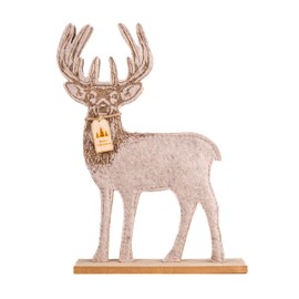 Marco Paul Christmas Ornament 30cm Tall Plush Faux Fur Standing Deer Christmas Reindeer Decoration Stag Figure Traditional Felt Beige Cream Natural Shabby Chic Tree Cushion