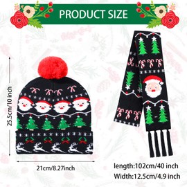 2 Pieces LED Light up Christmas Hat Lights Scarf Set Xmas Flashing Beanie Cap Knitted Scarf for Christmas Holiday Party (Santa Claus)