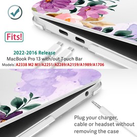 Lepeoac for MacBook Pro 13 inch with Touch Bar, 2022 2021 2020 2019 2018 2017 2016 Release, M2 A2338 M1 A2289 A2251 A2159 A1989 A1706 A1708, Hard Shell Cover & Keyboard Cover - Purple Flower