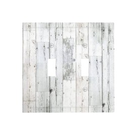 Grey White Wood 2 Gang Double Toggle Light Switch Cover Decorative Wall Plate Faceplate for Kids Boys Girls Bathroom Home Living Room Decor 5" x 4.9