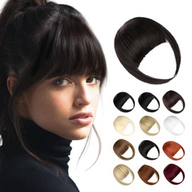 Wodelanle Bangs Hair Clip in Bangs, Fake Bangs Natrual Clip on Bangs Dark Brown,Faux Bangs Easy Clip in Hair Extenisons,French Bangs Fringe with Temples Hairpieces Curved Bangs for Daily Wear