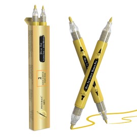 Pinturale Arts 2 Gold Acrylic Paint Pen | Set 2 Gold Paint Markers | Dual Tip (Fine 0,7mm and Medium 3mm) | For Black Paper, Ceramics, Rock Painting, Glass, Wood, Metal
