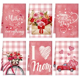 Sratte 6 Pcs Mother's Day Kitchen Dish Towels Drying Cloth Tea Towels Funny Decorative Floral Hand Kitchen Towels for Bathroom Birthday Mothers Mom Gifts from Daughter Son Bathroom, 24 x 16 Inch
