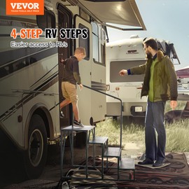 VEVOR RV Steps, 4-Step RV Stairs, 440 LBS Load Capacity, Thickened Carbon Steel, with Handrail, Non-Slip Steps for Safe Entry and Exit, Suit for RV, Trailer, Camper Steps