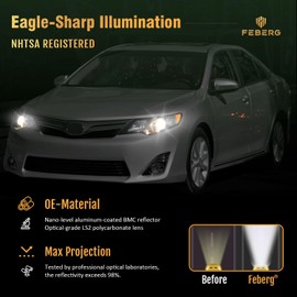 FEBERG [OE Style Anti-Yellowing Headlight for 2012 2013 2014 Camry with Black Housing Amber Reflector Left + Right Side