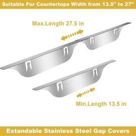 Retractable Length 13.8" to 27.5" Stove Gap Covers - Stainless Steel, Stove Counter Gap Cover, Heat Resistant Stove/Oven Gap Filler, Upgraded 1" Wider Top Suitable for Wider Stove Side Gaps