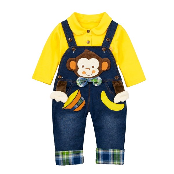 Chumhey Baby Toddler Boys Jean Overalls Pants Set, Blue, 18-24