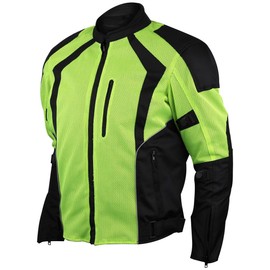 Vance Leather Roadside Mens All-Season Hi-Viz Reflective Mesh & Textile Motorcycle Jacket w/CE Armor & Removable Liner(Hi-Viz Green, Medium)